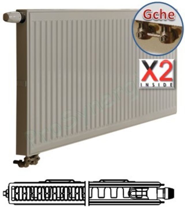 Radiateur Profilé Horizontal à Vanne intégrée Type 12 - Raccordement Gauche - Therm X2 - H x L = 900 x  500 mm Puissance  862 W