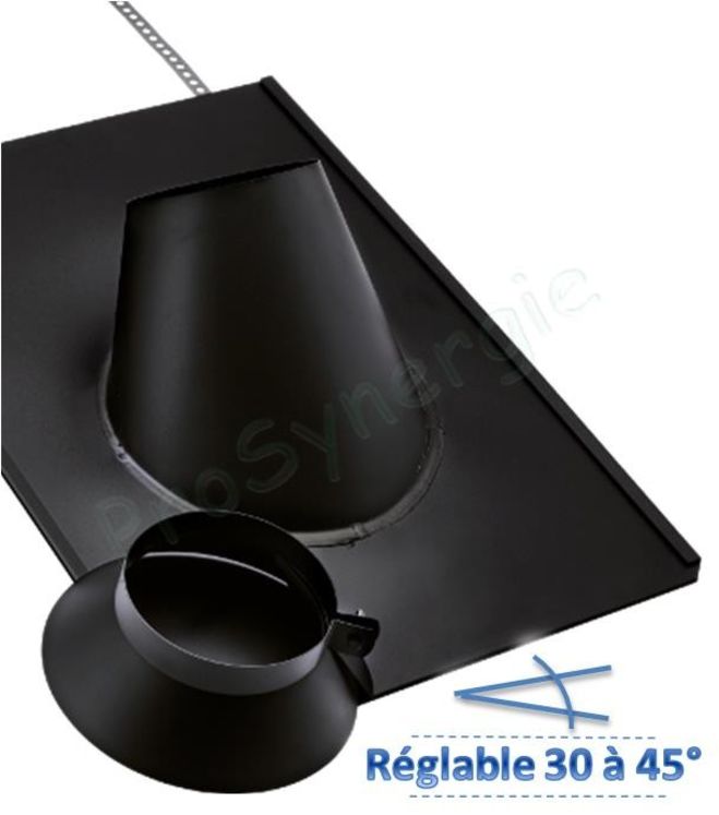 Solin Inox Ardoise et collet Noir pour conduit de fumée Ø ext 200 mm - Inclinaison de toit 30 à 45°