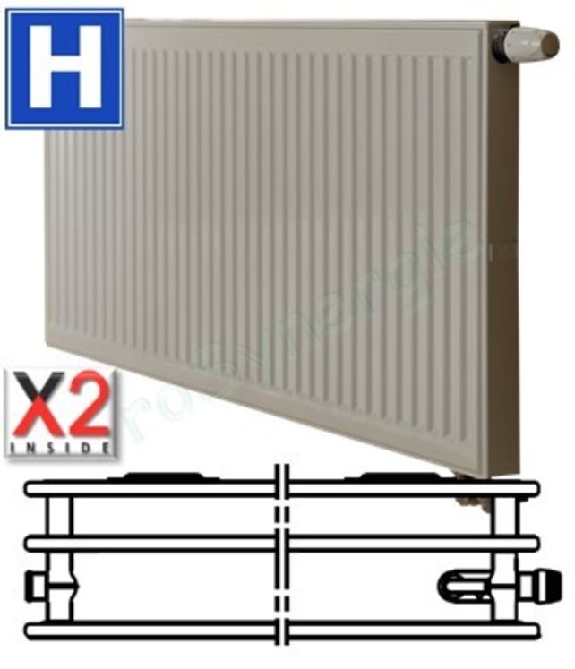 Radiateur Profilé Horizontale Hygiène à Vanne intégrée Type 30 - Raccordement Droit - Therm X2 - H x L = 500 x 1600 mm Puissance 1978 W