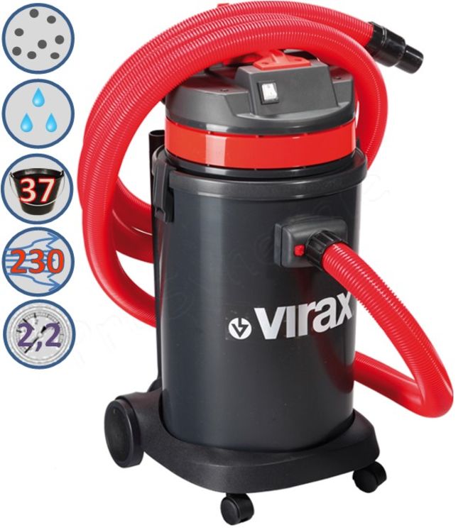 Aspirateur Virax 37L - 1350W - Système anti-colmatage - Flexible de 5m - accessoires