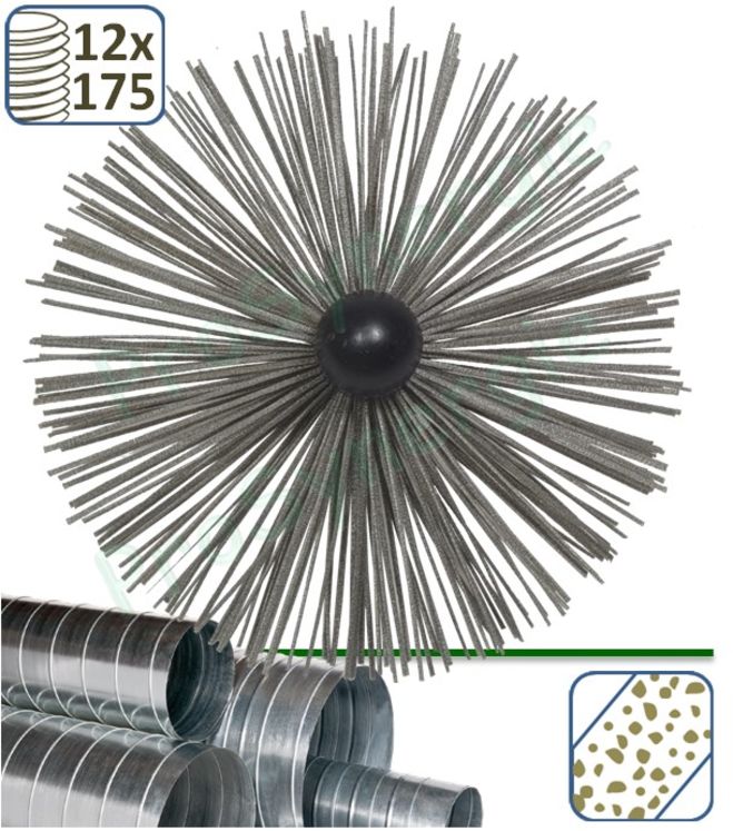 Brosse de dégraissage Fil nylon abrasif pour entretien réseau ventilation Ø  315 mm (12 x 175)
