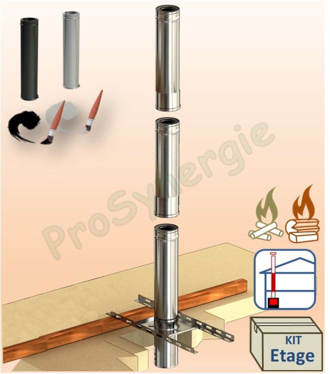 Kit Etage conduit cheminée intérieur Duoten (Isolé 25 mm), Øint/ext. 200/250, Inox, hauteur utile 285 cm