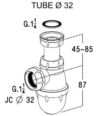 Siphon de lavabo universel réglable D.32mm, blanc