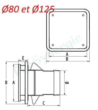 Bouche fixe d'extraction Design carrée Ø 80 et 125 mm - Bouches VMC -  Vortice