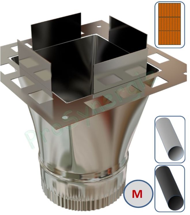 RCH - Adaptateur Inox 316 de bas de boisseaux maçonné carré 25x25cm pour un raccordement circulaire Ø mâle 180 mm