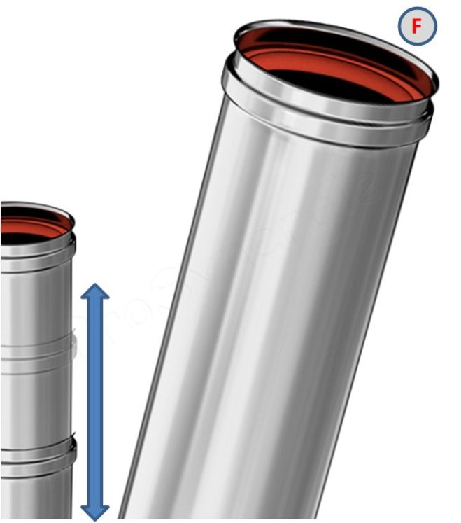 Tuyau coulissant (dans un autre tuyau) longueur 0,5 mètre (de 9 à 39 cm utile) Rigidten Inox 316 Pro (4/10ème) ''condensation'' avec joint - Ø 180 mm