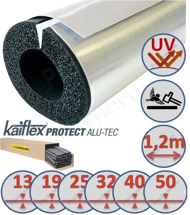 Manchon Isolant Elastomère revêtement souple finition Alu Kaiflex Protect Alu-Tec Longueur 1,2m Epaiseur 32mm - pour tuyau Øint. 140mm (1,2m ou 1pce/carton)