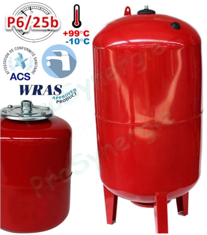 Vase sanitaire ACS eau potable froide/chaude sur pieds à bride, vessie série Ultra-Pro Contenance 50 Litres Ø x Haut. = 380 x 790mm - Raccord ØM1´´