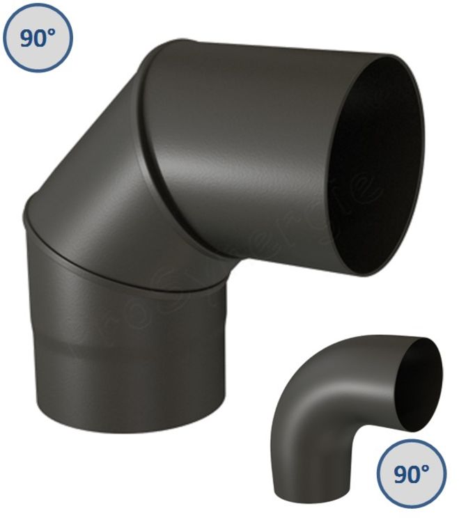 Coude 90° Acier émaillé noir mat, Ø 111 mm pour tuyau de poêle Standard, 2 coudes = dévoiement 28 cm, hauteur utile 24 cm