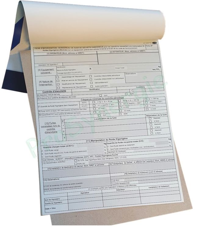 Carnet de 50 Fiches d´intervention et maintenance sur installation clim (Cerfa 15497*03)