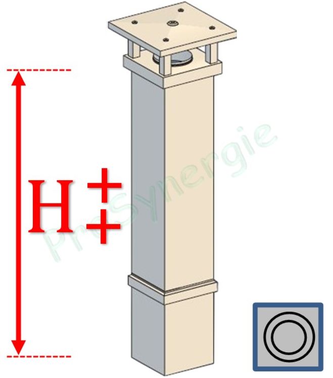 Sortie toiture ´´ST´´ Hauteur 2,65 Tradinov Carrée (corps+chapeau+bandeau crépis) avec Conduit Isolé 2 x 1,33 m - Ø 180 mm