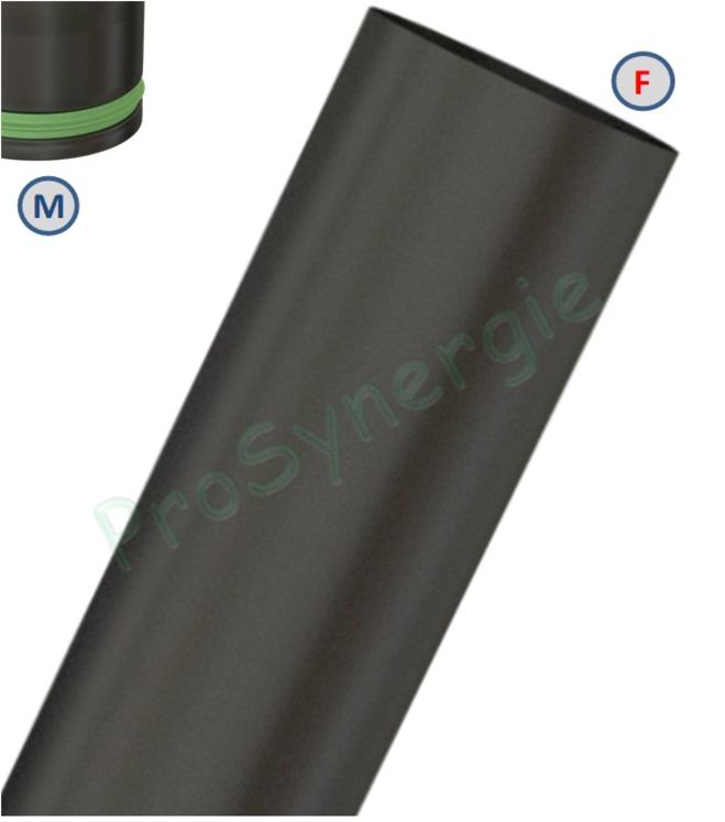 Tuyau de poêle av. joint viton (mâle rétreint) acier 1mm émaillé noir mat Ø 100mm longueur 100cm (94cm utile)