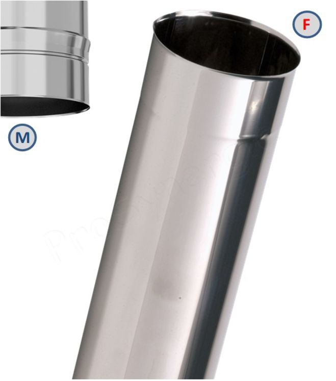 Tuyau fumisterie longueur 0,5 mètre (440 mm utile) Ten Inox 304 Pro (4/10ème) - Ø 97 mm