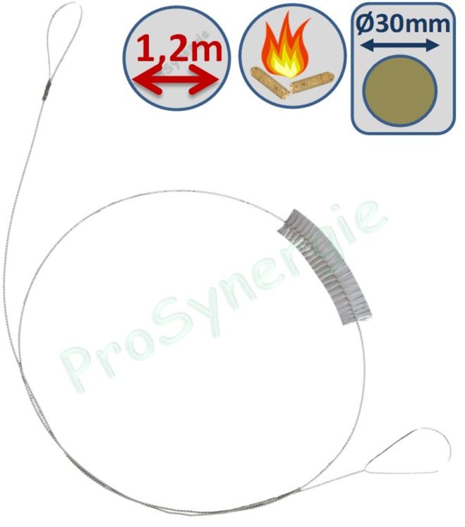 Goupillon Brosse Ronde pour poêle à pellets - Fil Polyamide 0,14 -  Ø 30 mm - Lg garnissage 75 - Fil de tige 1 - Lg de tige 120 cm