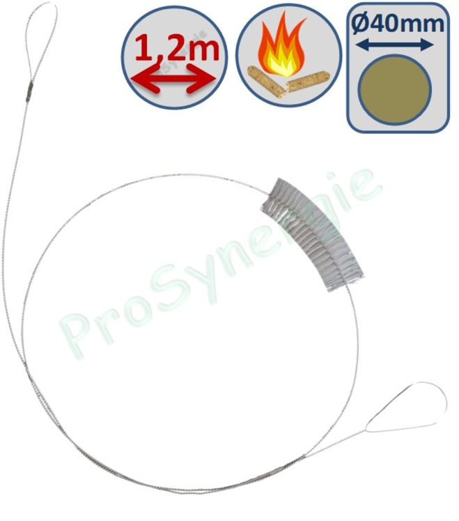 Goupillon Brosse Ronde pour poêle à pellets - Fil Polyamide 0,14 -  Ø 40 mm - Lg garnissage 75 - Fil de tige 1 - Lg de tige 120 cm