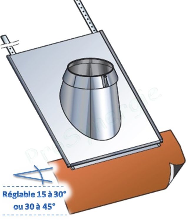 Solin et collet inox + kit d´étanchéité Rouge - Conduit Ø ext 100 mm - Pente de toit 30 à 45°