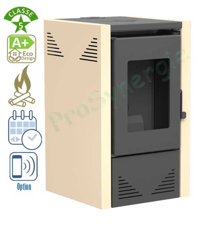 JADE - Mini poêle à pellet 6 kW, Classe A+, rendement 90%, Etanche, LxPxH = 432x477x757, Sortie de fumées Ø80, trémie 15 litres