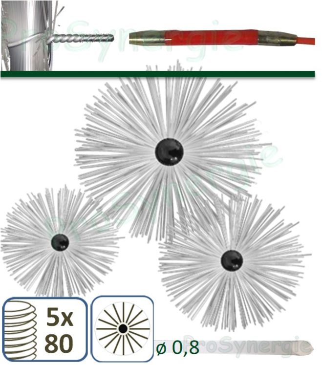 Kit de 3 Hérissons à visser Rond Polyamide Ø 80 / 111 / 125 mm (Fil Ø 0.8 mm) avec raccord Ø M5x80