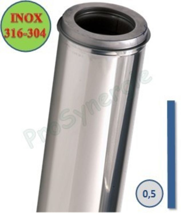 Tuyau Longueur 0,5 mètre (450 mm utile) Isolé Opsinox Int./Ext. = Inox 316 / 304 - Øint/ext 139/200mm