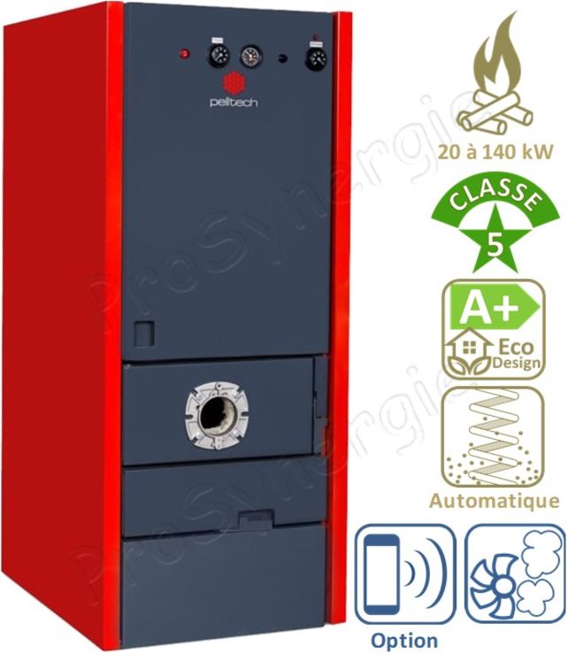 PK160 - Chaudière Granulés/Pellet 40 à 140 KW (prévoir brûleur) système décendrage automatique Everclean + extracteur fumée - Dimensions (LxPxH) = 785x1175x1592mm raccord Fumée Ø150mm + Option contrôleur électronique connecté