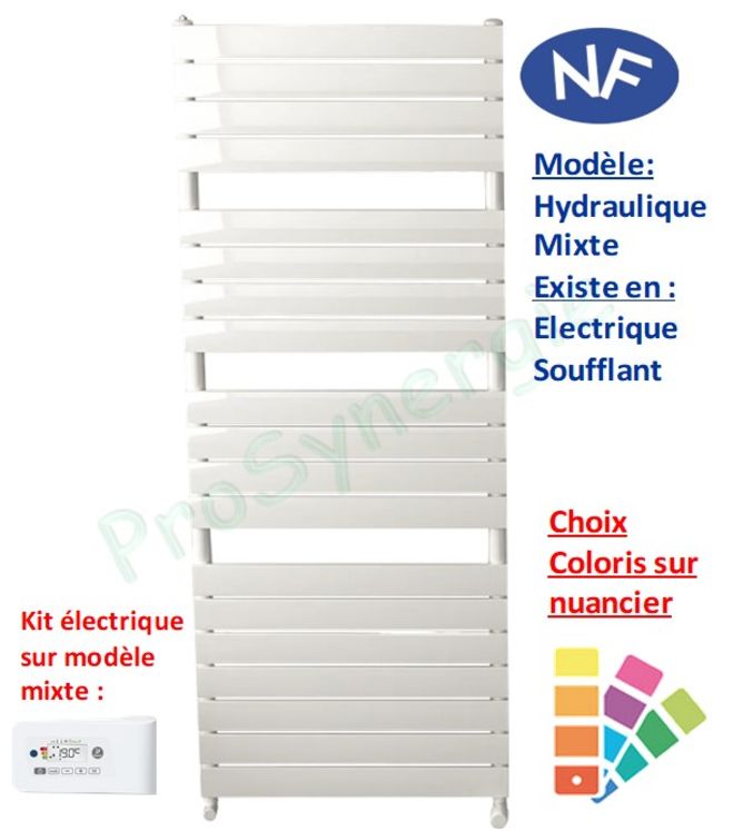 Hita - Sèche serviette (RAL 9010) chauffage central mixte (élec. soufflant) HxL = 1707x500mm - Puissance = 100W (élec. 1000W)