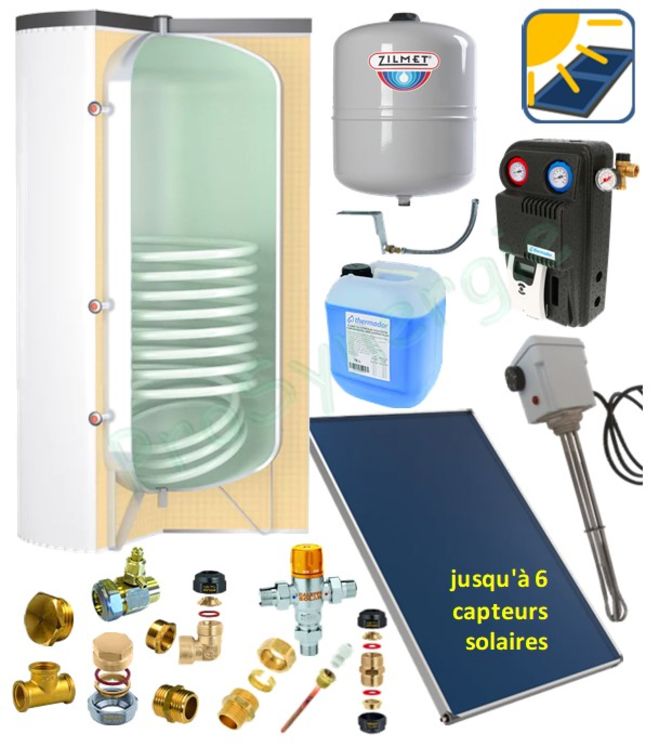 Pack Solaire Complet pour péparation Eau Chaude Sanitaire avec résistance électrique d´appoint