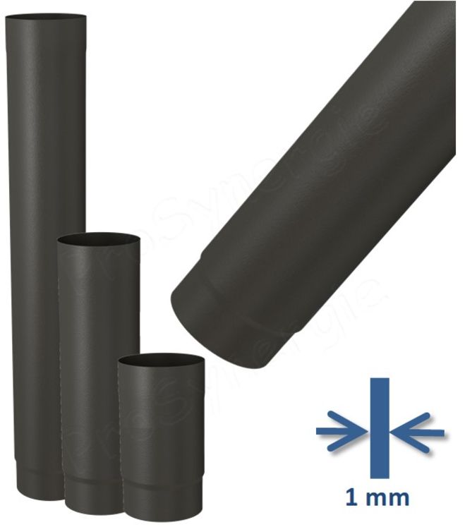 Tuyau de poêle rétreint (emboiture mâle) acier émaillé noir mat Ø 125 mm longueur 50cm (44cm utile)