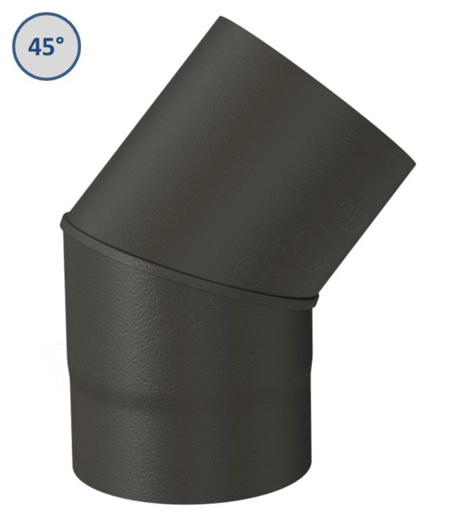 Coude 45° Acier émaillé noir mat, Ø 125 mm pour tuyau de poêle Rétreint, 2 coudes = dévoiement 13 cm, hauteur utile 31 cm