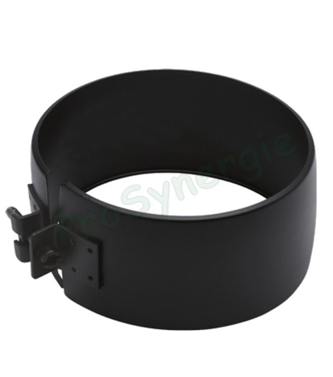 Bague décorative Inox laqué noire RAL9005 large (65mm) et bombée pour masquer l´emboitement du conduit de fumée Ø 125 mm