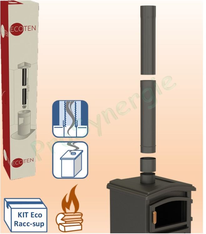 Kit raccordement Email Noir Mat télescopique (hauteur réglable de 1.04 à 1.80 mètres) dessus de poêle Ø 153 mm sur conduit existant plafond