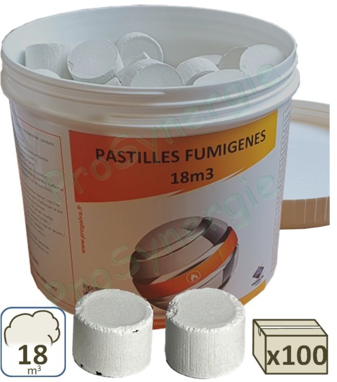 Boite de 100 pastilles fumigène - Volume de fumée : 18 m³ (durée de combustion 40 sec.)