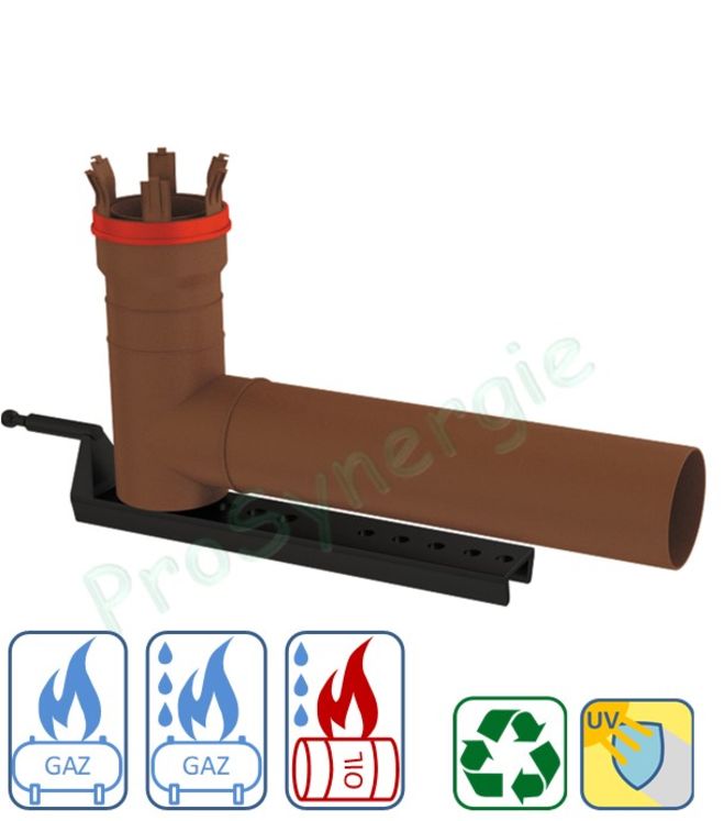 Kit coude de base avec support PVDF pour conduits flexibles Technaflon, liaison rigide 30 cm