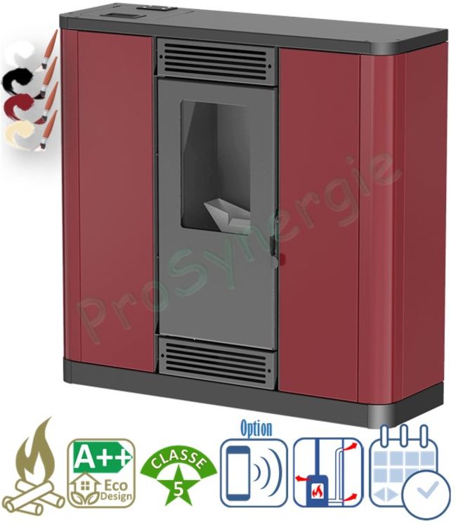 AURORA SLIM - Poêle à pellet 11 kW, Classe A++, rendement 93%, étanche, ventilé et Canalisable, HxLxP = 940x960x350, chauffage domestique jusqu´à 220 m3, Sortie de fumées Ø80