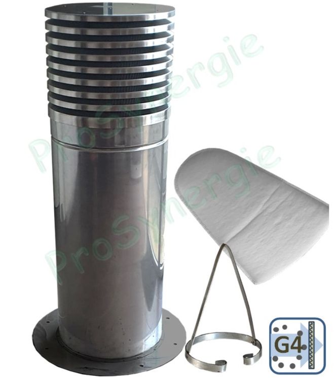 Borne de prise d´air Élégance H=1200mm pour échangeur Øext. 360mm (DN 300) - Inox 304 + filtre à poche G4