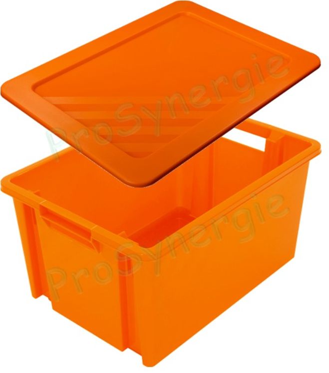 Bac plastique de rangement empilable ou emboîtable 30 ou 54L avec couvercle - Orange