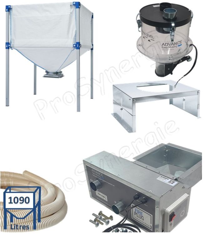 Kit Pod Compact - Transfert pneumatique (granulé / pellet) cassette aspirante avec contrôleur + doseur avec console U, silo textile 1090 litres avec vanne d'isolement et 10 mètres de tuyau de liaison